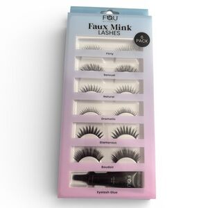 BFY Faux Mink Lashes 6 Pack with Eyelash Glue